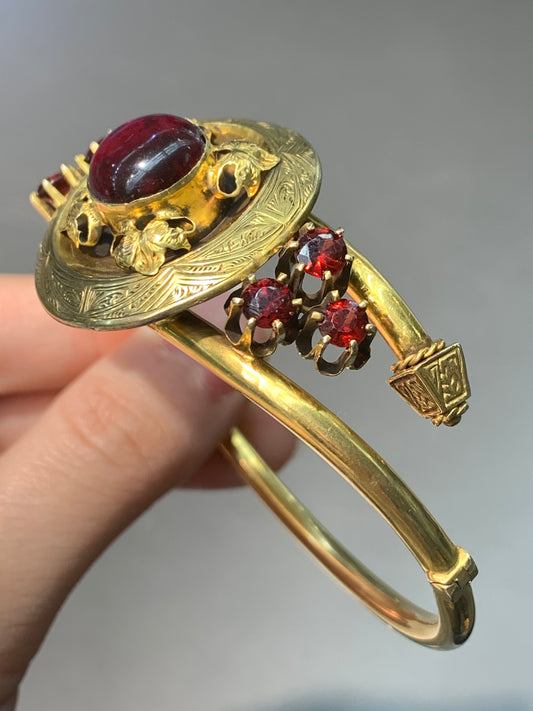 Victorian 14K Gold Garnet Bangle Bracelet