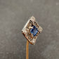 Art Deco Platinum Sapphire Diamond Square Stick Pin