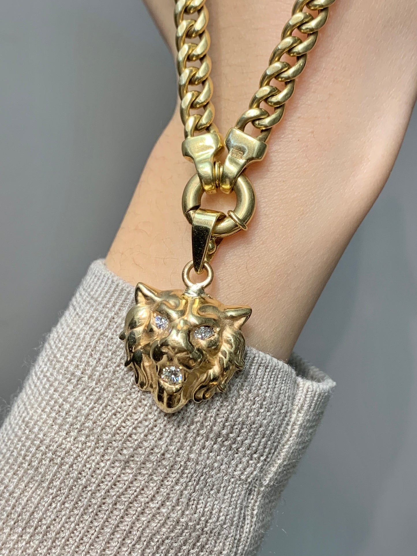 Vintage 14K Gold Diamond Lion Pendant