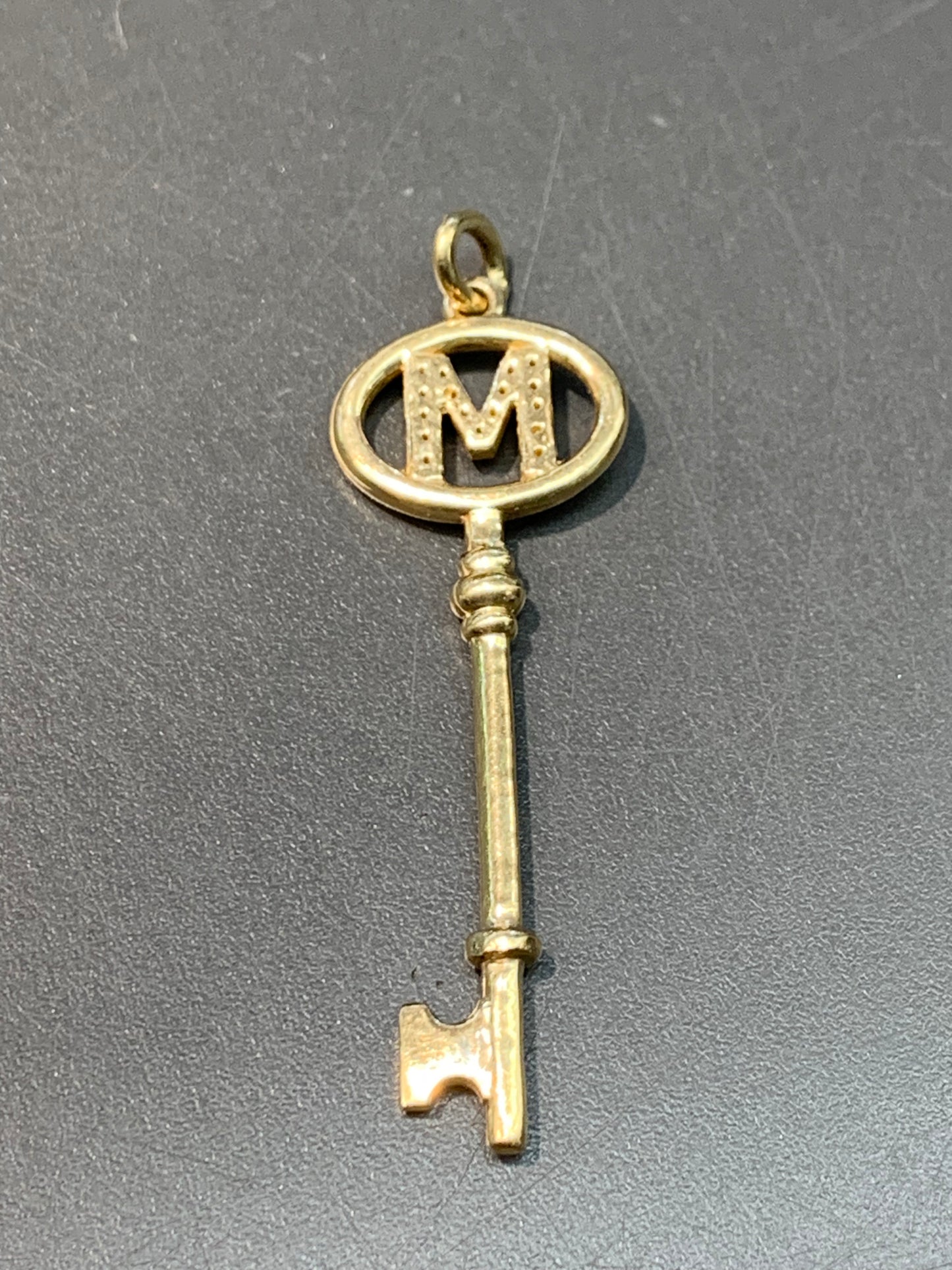 14K Yellow Gold Letter M Diamond Key Pendant