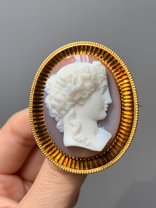 Victorian 14K Gold Cameo Mirrored Concave Brooch Pendant