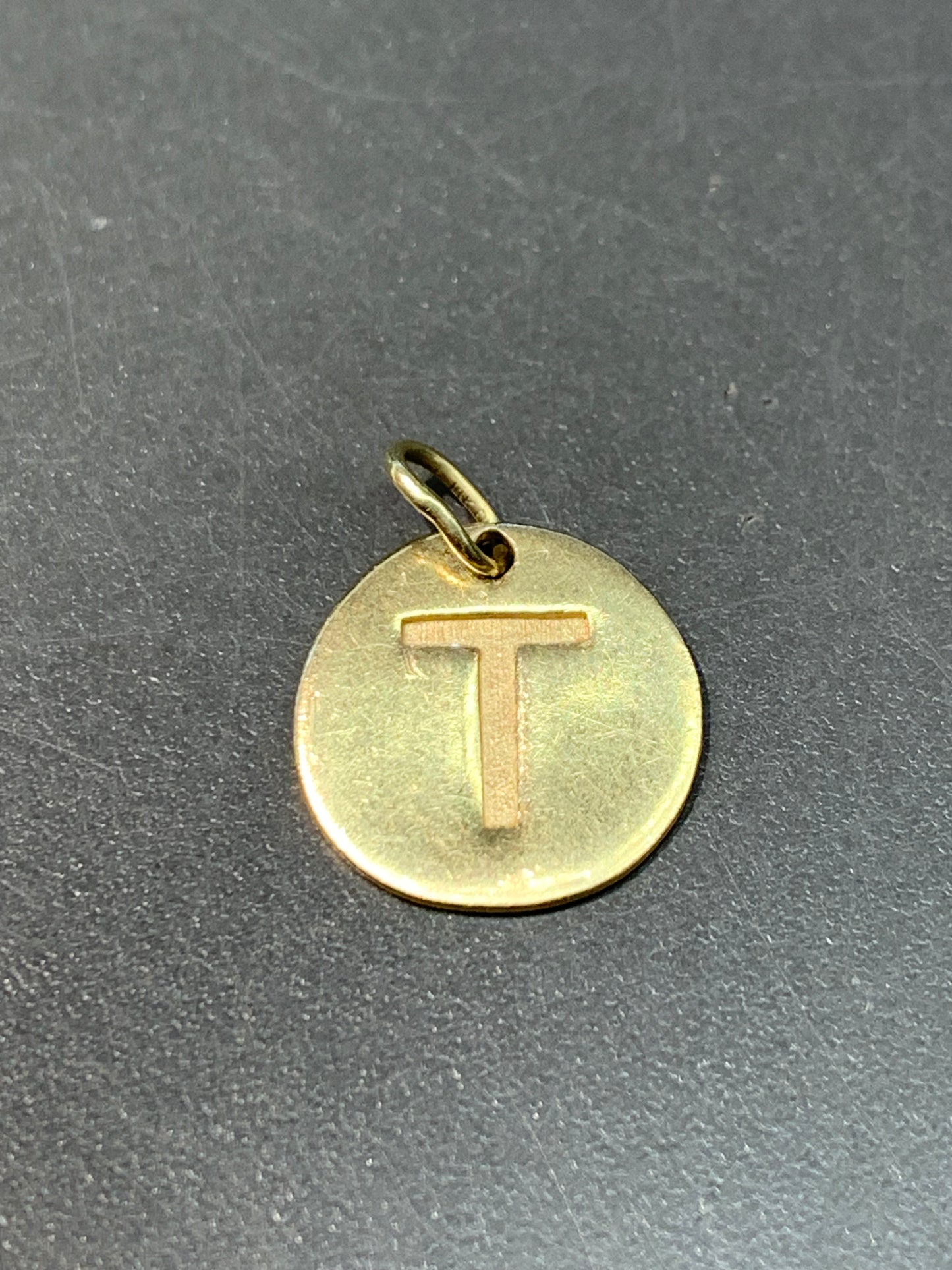 Vintage 14K Gold Stencil T Initial Charm Pendant