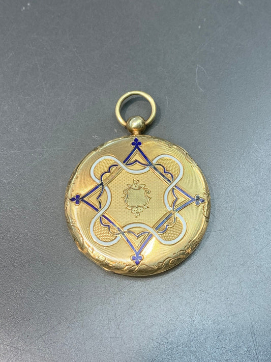 Victorian 14K Gold Blue and White Enamel Locket