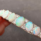 Antique Palladium White Gold Natural Opal Cabochon and Diamond Bracelet Bangle