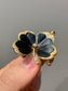 Art Nouveau 14K Gold Krementz & Company Black Enameled Diamond Seed Pearl Four Leaf Clover Brooch Pendant