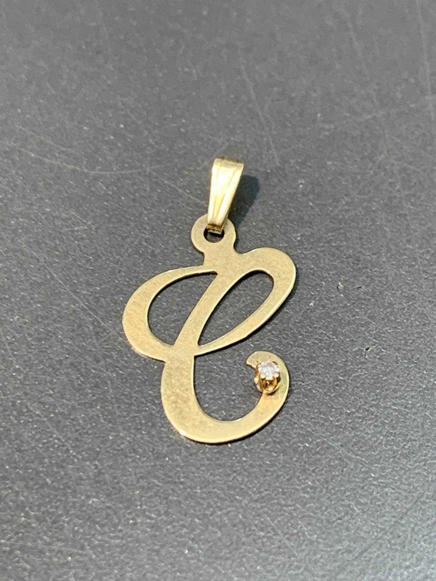 Vintage 14K Gold “C” Cursive Diamond Initial Charm