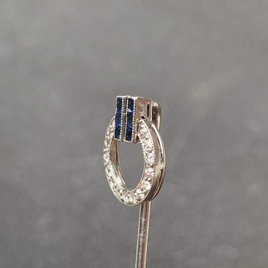 Reserved for Pannier Art Deco Platinum Sapphire Diamond Open Circle Stick Pin