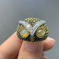 Vintage 18K Gold Black Enamel Cats Eye and Diamond Owl Ring