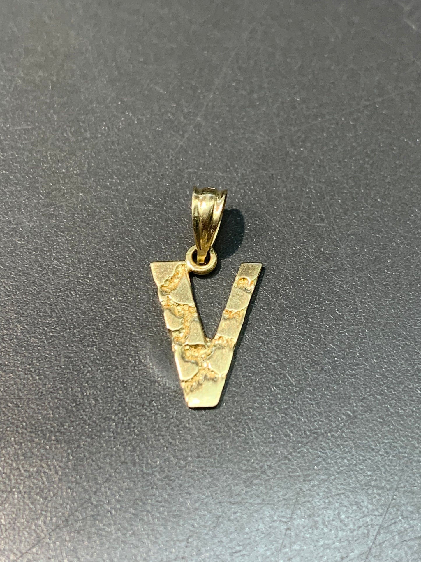 14K Gold “V” Initial Charm Pendant