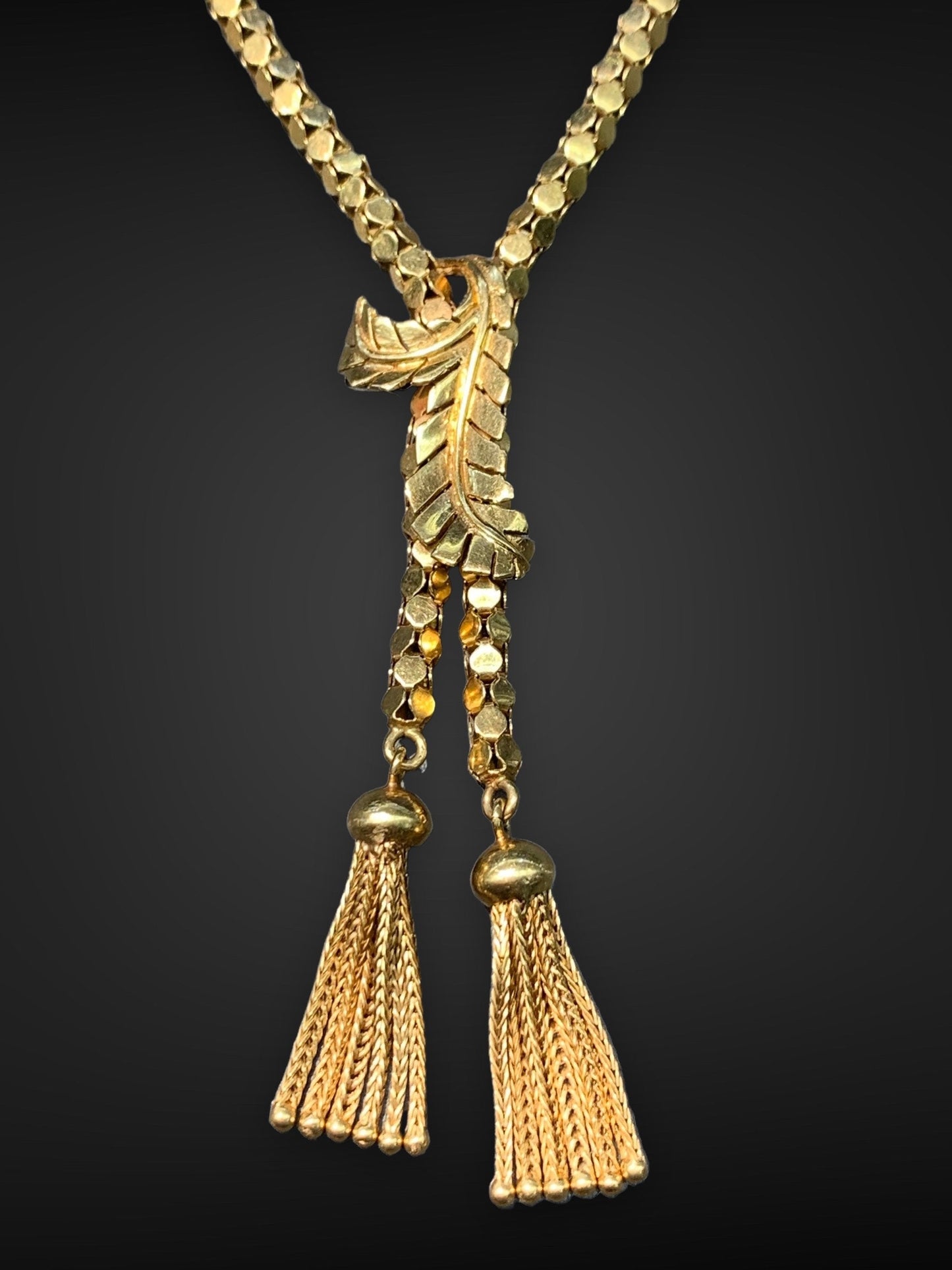 Retro 18K Gold Diamond Cut Popcorn Chain Tassel Necklace