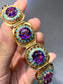 Victorian 18K Gold Enamel Amethyst Hexagon Link Bracelet