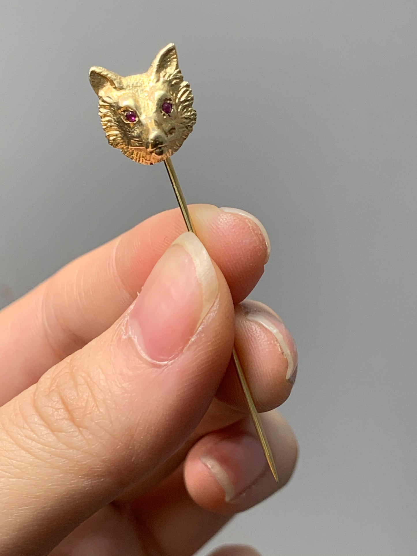 Antique 14K Gold Ruby Wolf Stick Pin