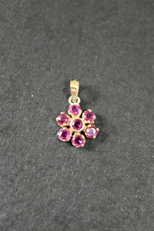 Vintage 14K Gold Ruby Cluster Flower Charm