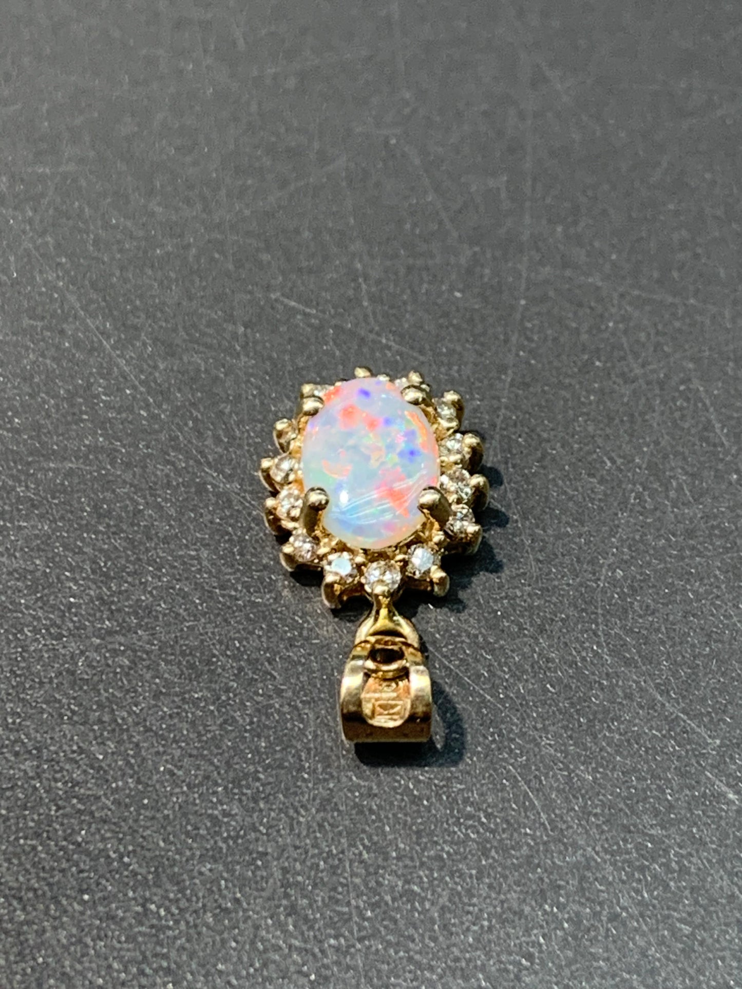 14K Gold Opal and Diamond Halo Pendant