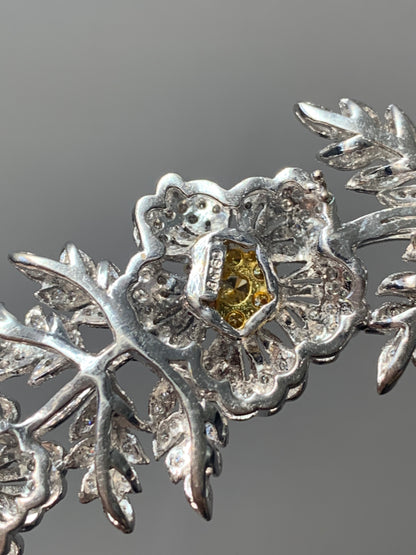 复古 18K 金白钻和黄钻簇花茎胸针