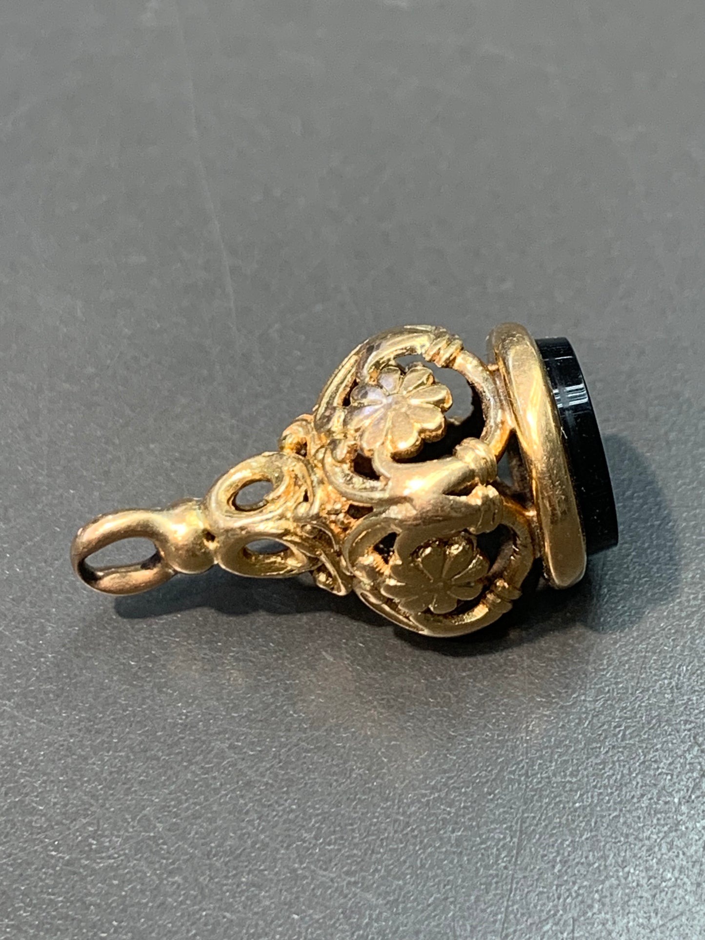 Victorian 14K Gold Onyx Fob Charm Pendant