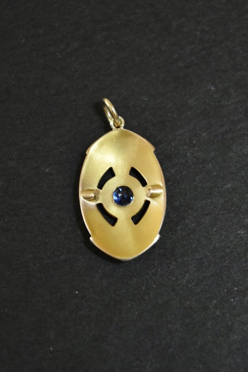 Art Nouveau 14K Gold Sapphire Charm