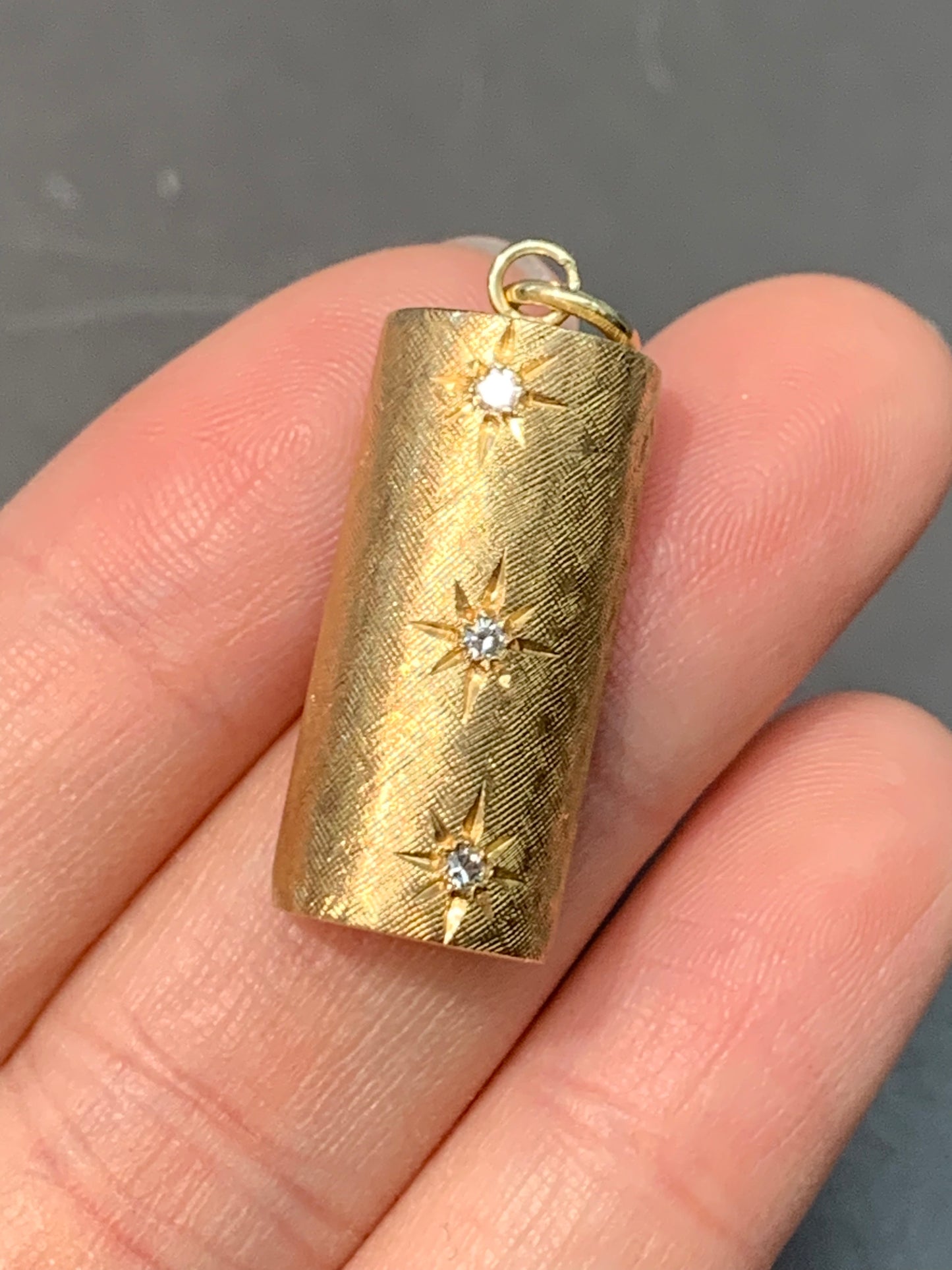 Vintage 14K Gold Half Cylinder Diamond Starburst Charm