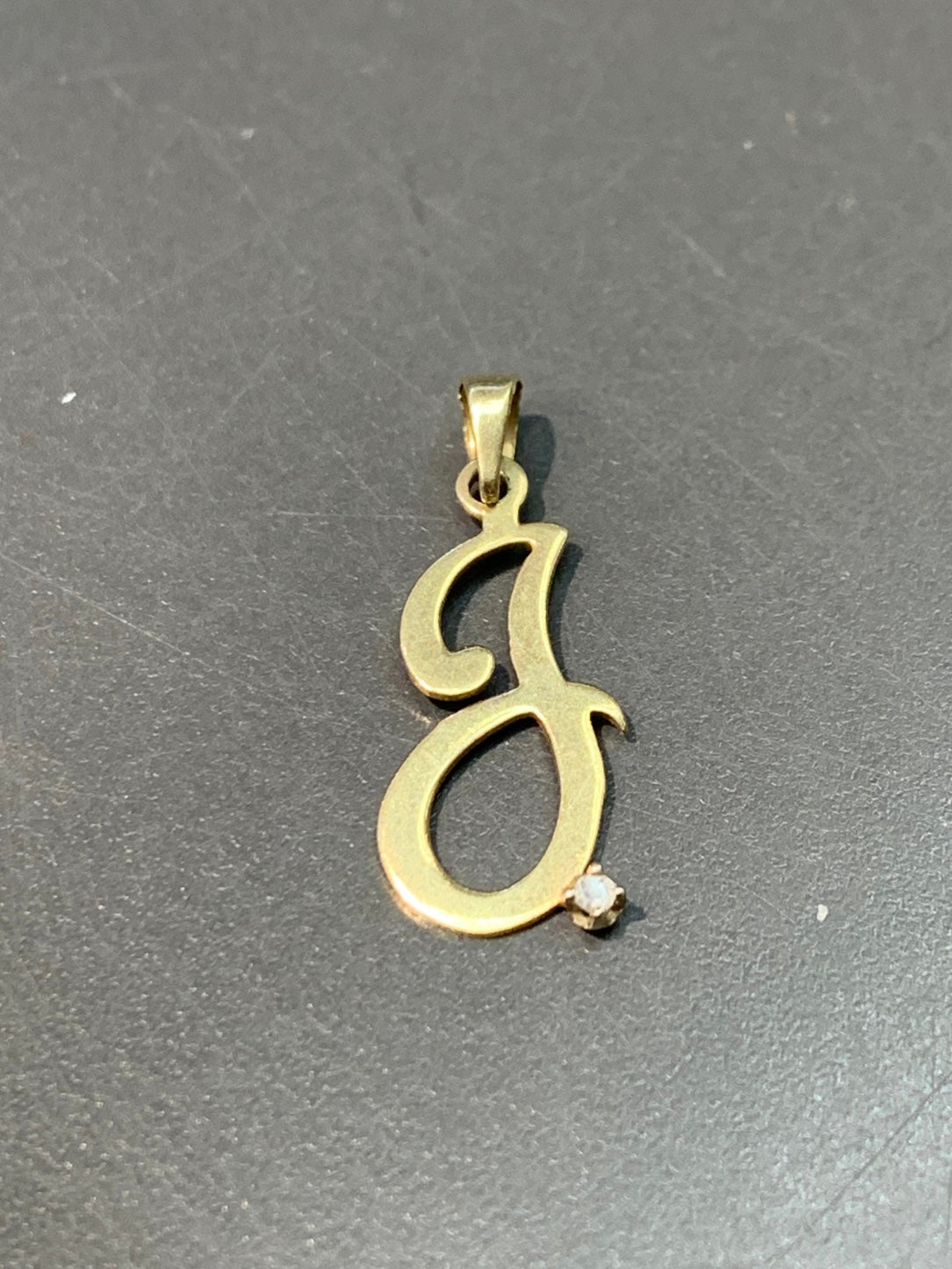 Vintage 14K Gold “J” Cursive Diamond Initial Charm