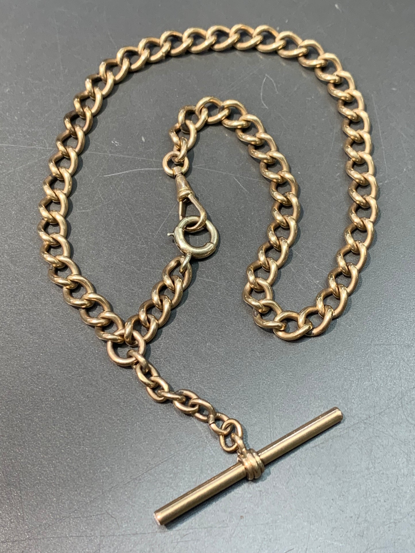 Vintage 9K Gold Fob Albert Link Watch Chain Necklace