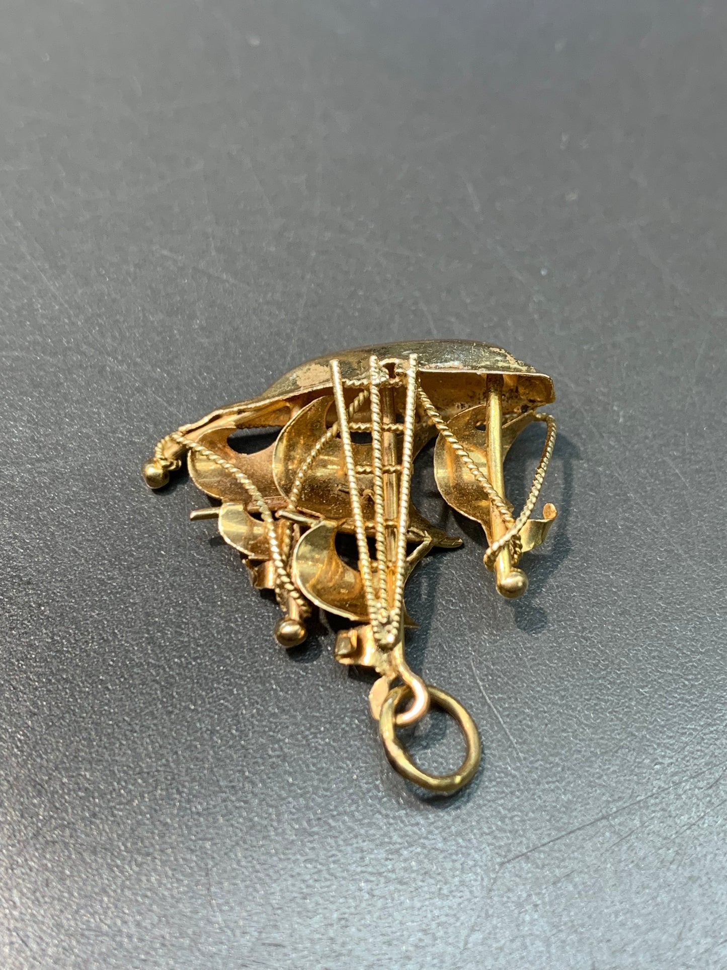 Vintage 14K Yellow Gold Enamel Ship Charm