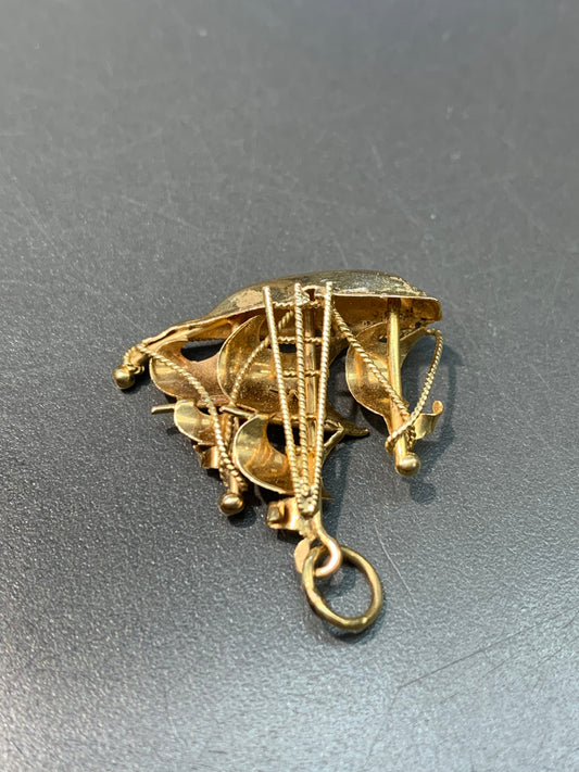 Vintage 14K Yellow Gold Enamel Ship Charm