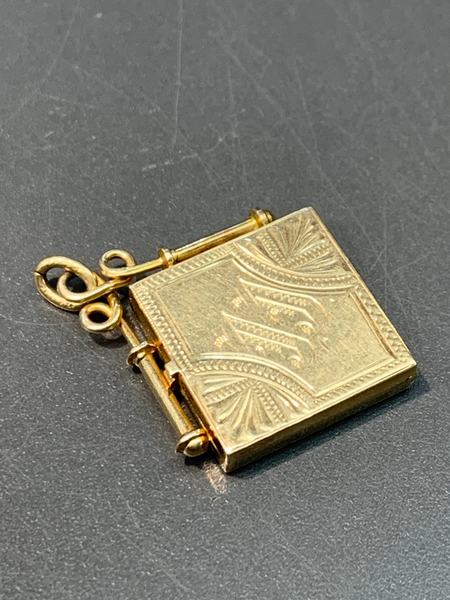 Victorian 14K Gold Square Locket Pendant Charm