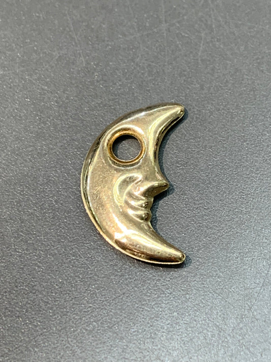 Vintage 14K Gold Puffy Donut Waning Crescent Moon Charm Pendant