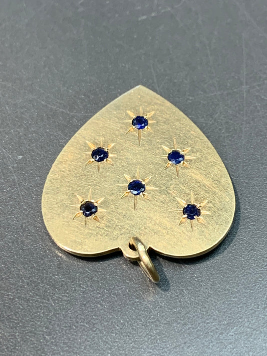 Vintage 14K Gold Sapphire Burst Heart Pendant Charm