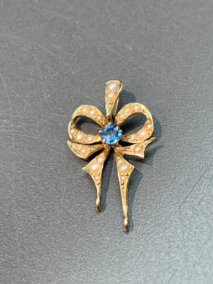 维多利亚 14K 金种子珍珠和蓝宝石丝带吊饰