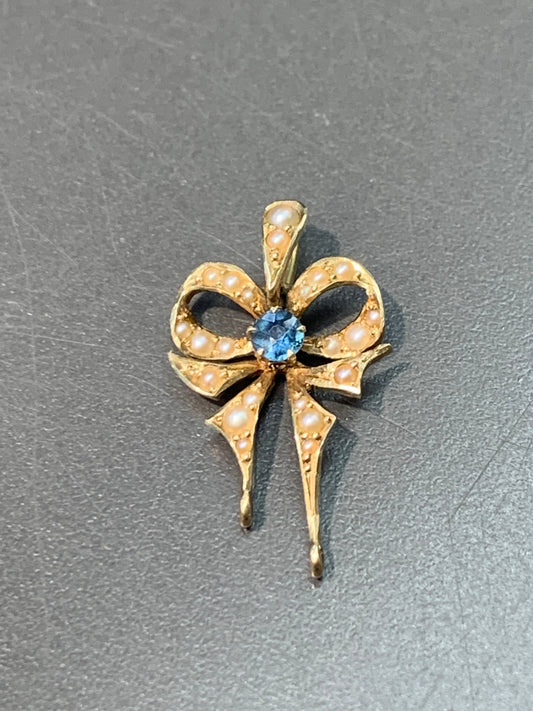 维多利亚 14K 金种子珍珠和蓝宝石丝带吊饰
