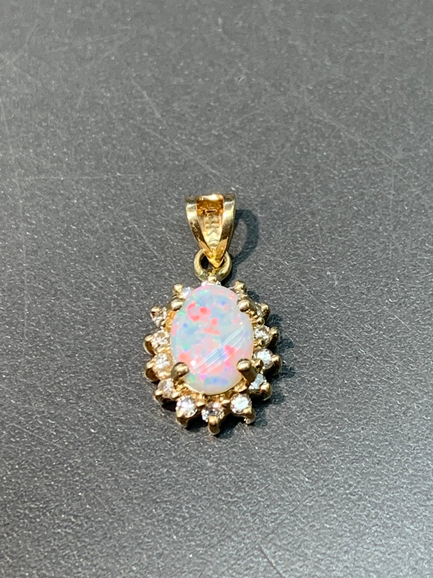 14K Gold Opal and Diamond Halo Pendant