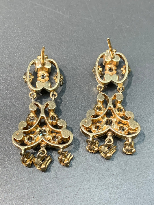 维多利亚风格 14K 金钻石流苏耳环