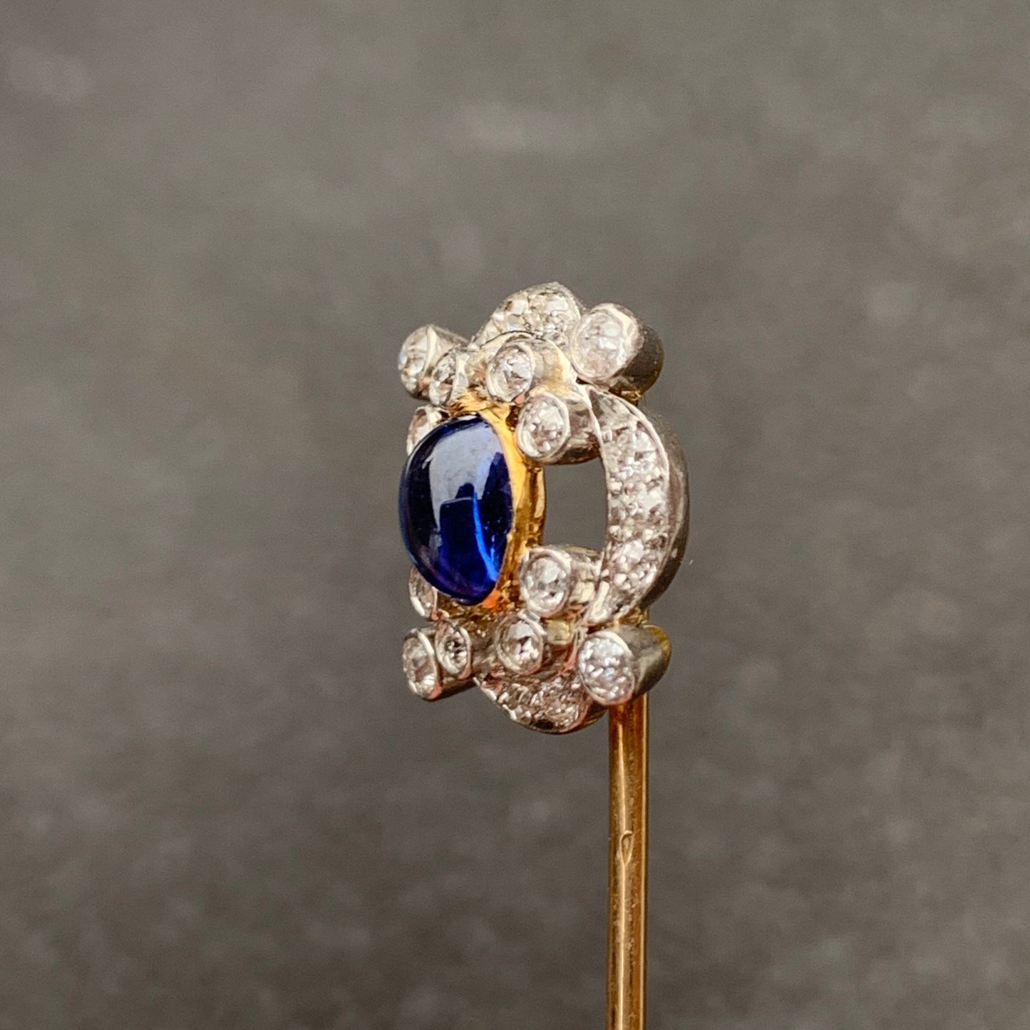 Art Deco Platinum Sapphire Diamond Square Stick Pin