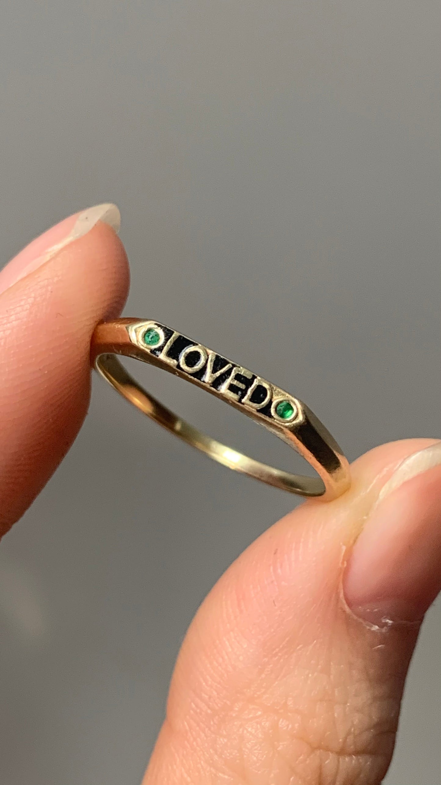 Vintage Enameled Love Emerald Stackable Band