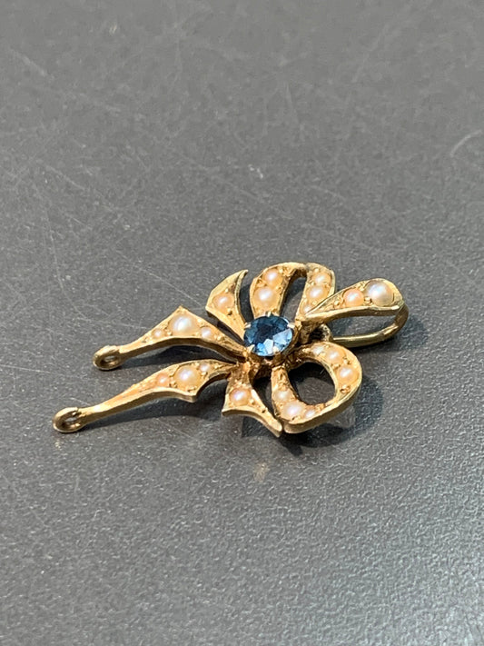 维多利亚 14K 金种子珍珠和蓝宝石丝带吊饰