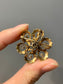 Art Nouveau 14K Gold Spiral Flower Diamond and Seed Pearl Pendant Brooch