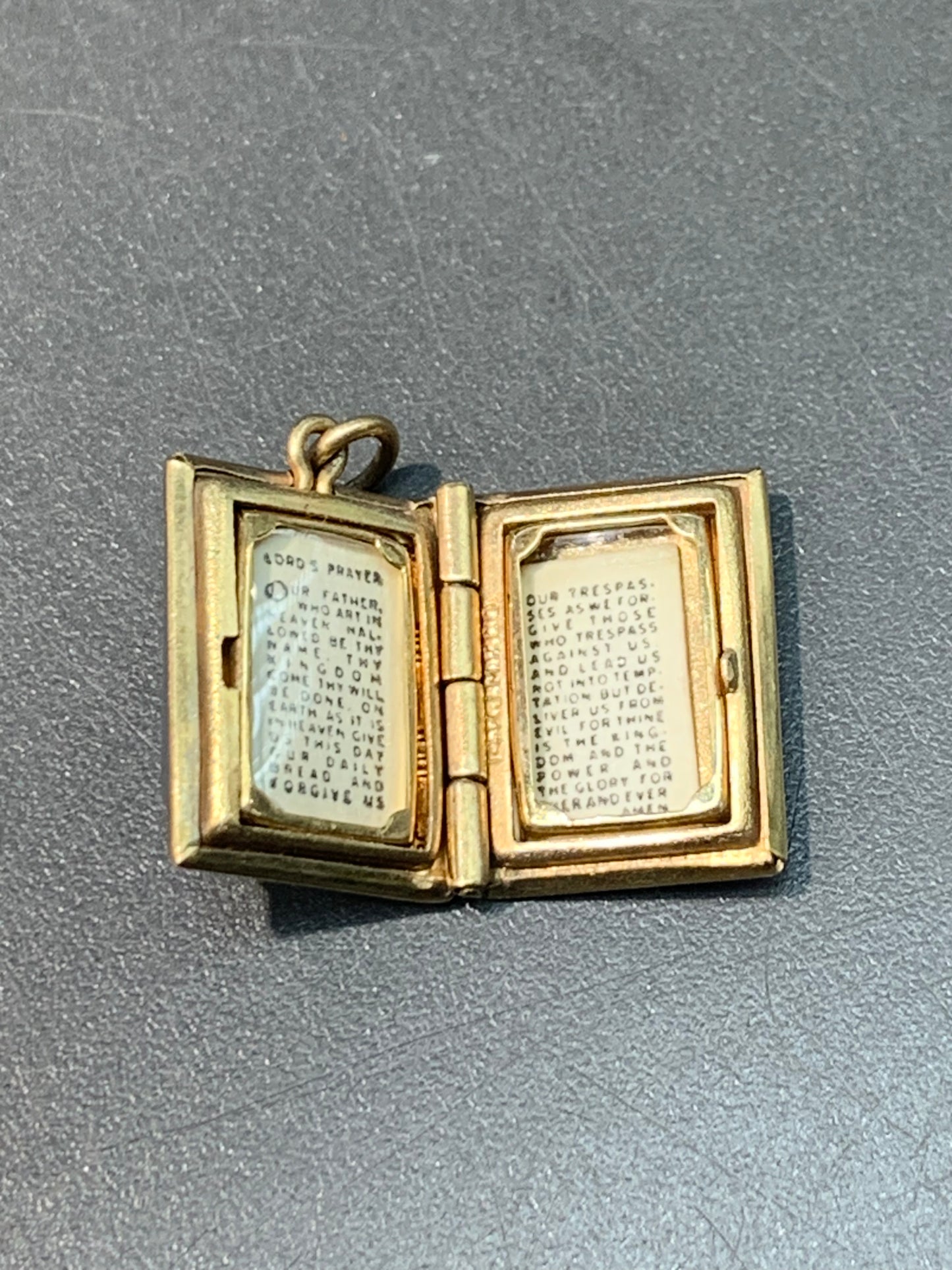 Vintage 14K Gold Mother of Pearl Open Book Lords Prayer Charm