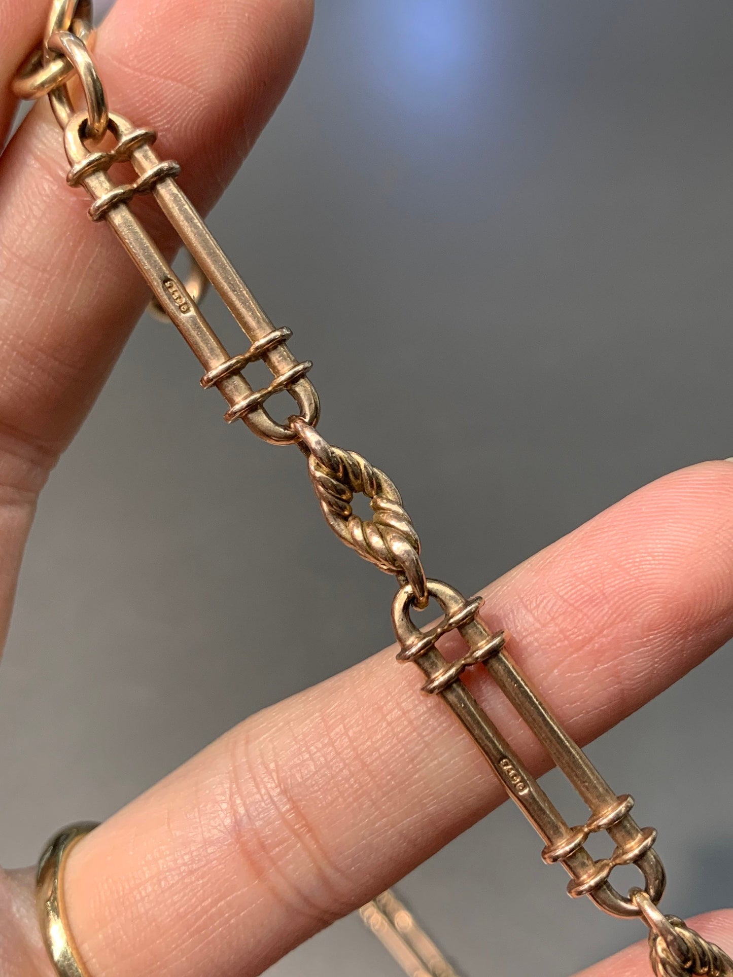 Victorian English 9K Rose Gold T-Bar Watch Chain Necklace