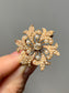 Art Nouveau 14K Gold Crane and Theurer Diamond and Seed Pearl Flower Pendant Brooch